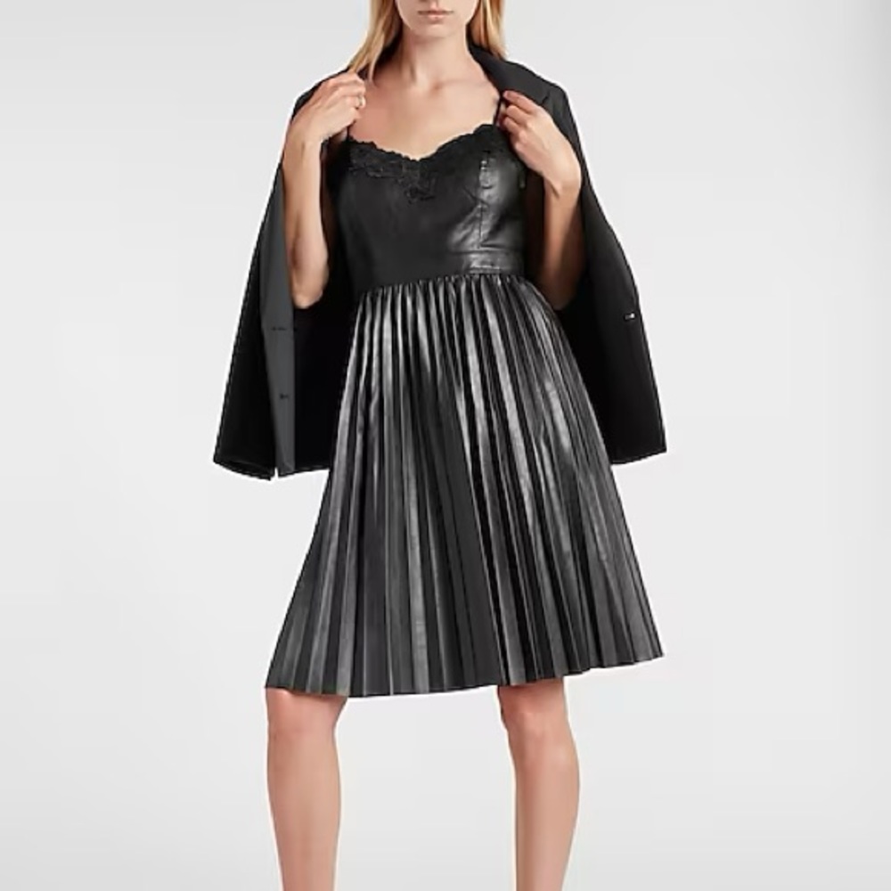 Express Faux Leather Pleated Midi Dress